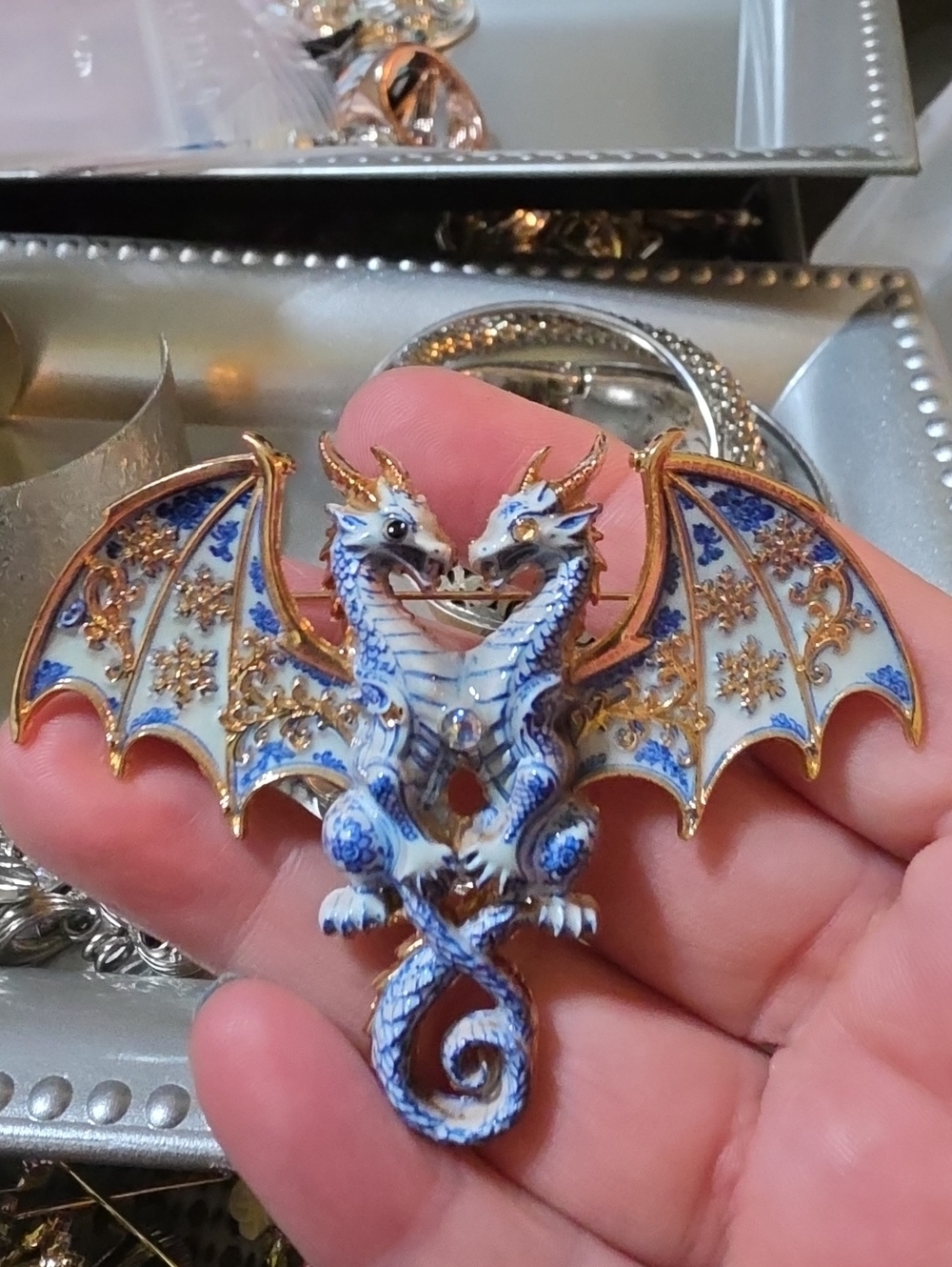 A13- Ornate Blue & White Two-Headed Dragon!